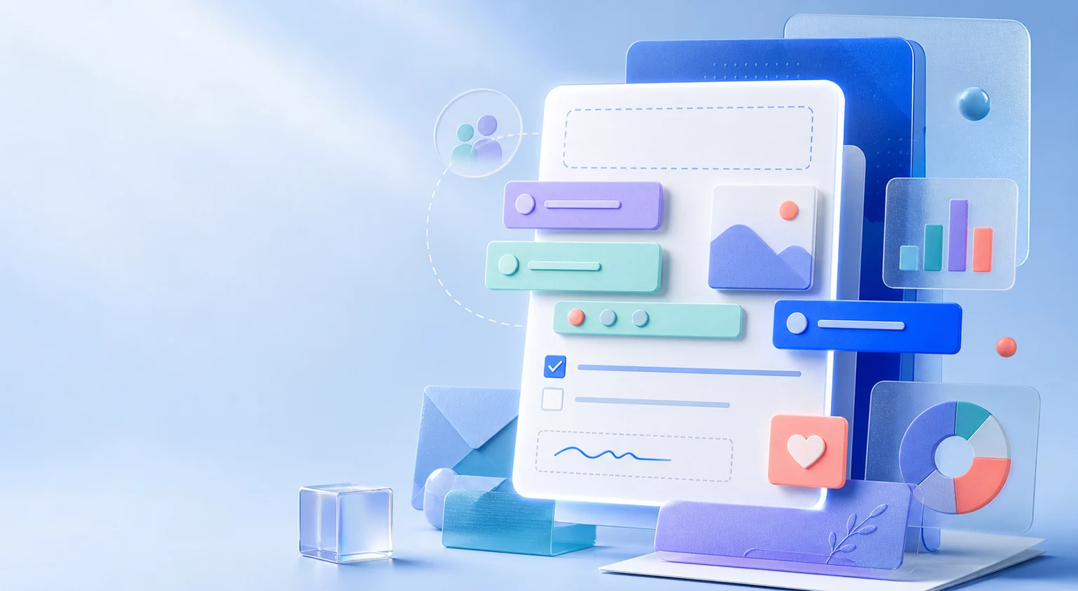 A modern modular form interface made of colorful cards